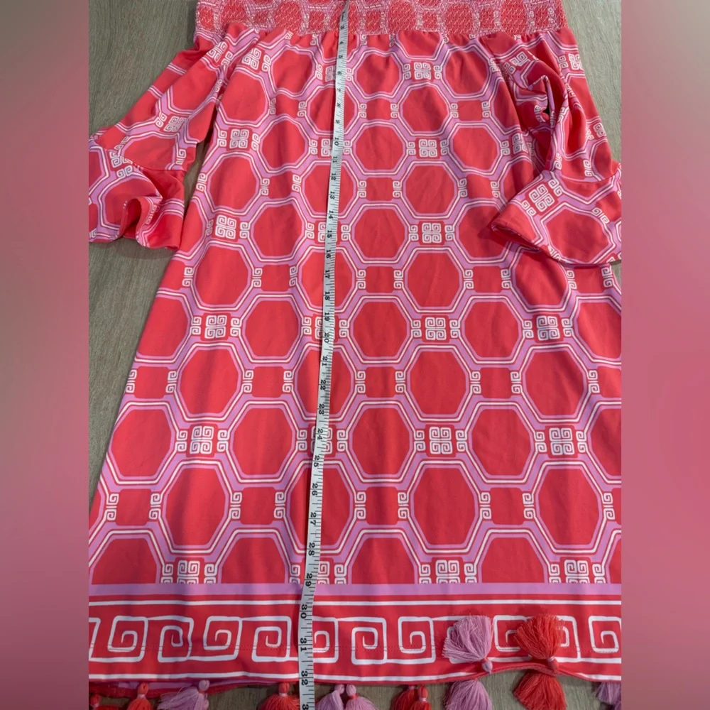 NWT Cabana Life Spring Regatta Off-the-Shoulder Smocked Dress Coverup Coral XL - Picture 11 of 16